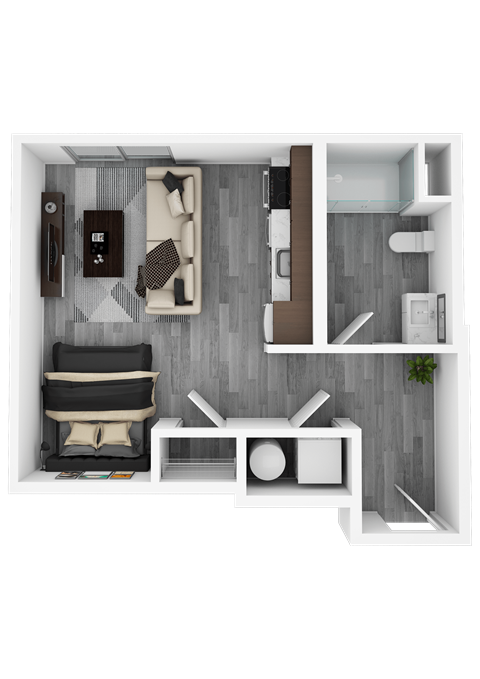 Floor plan for studio, 1 bath, 425 sqft
